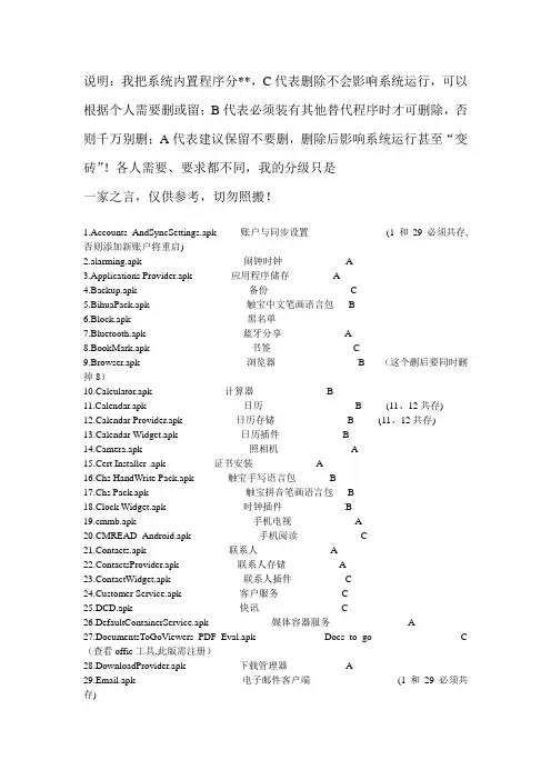 中兴U880自带程序卸载列表
