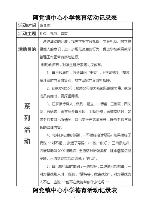 德育活动记录表