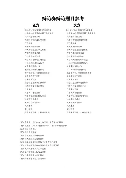 中学生辩论赛辩论题目