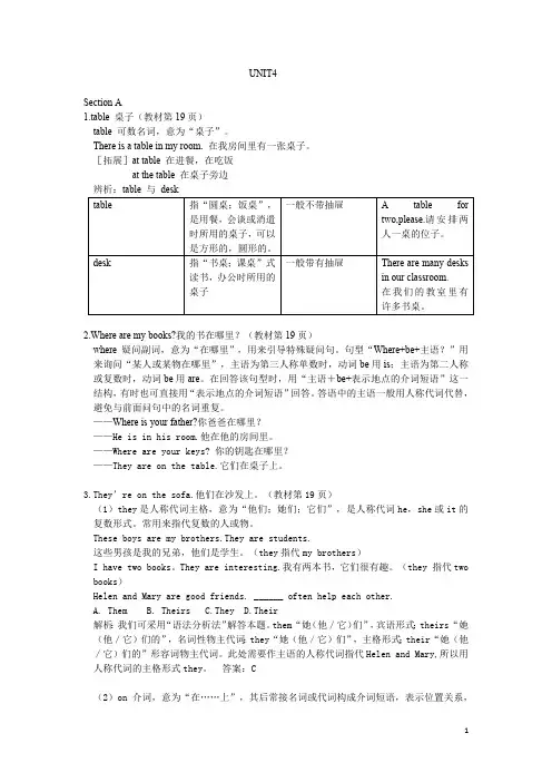 人教版英语七年级上册Unit4知识点总结