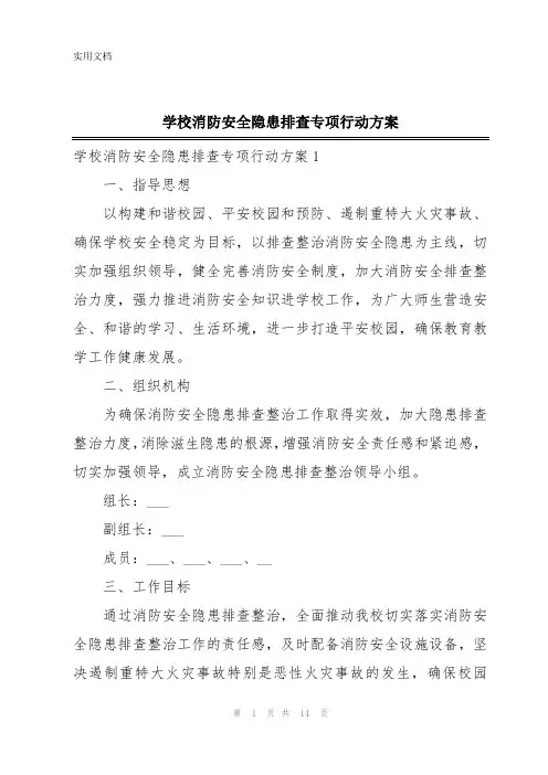 学校消防安全隐患排查专项行动方案