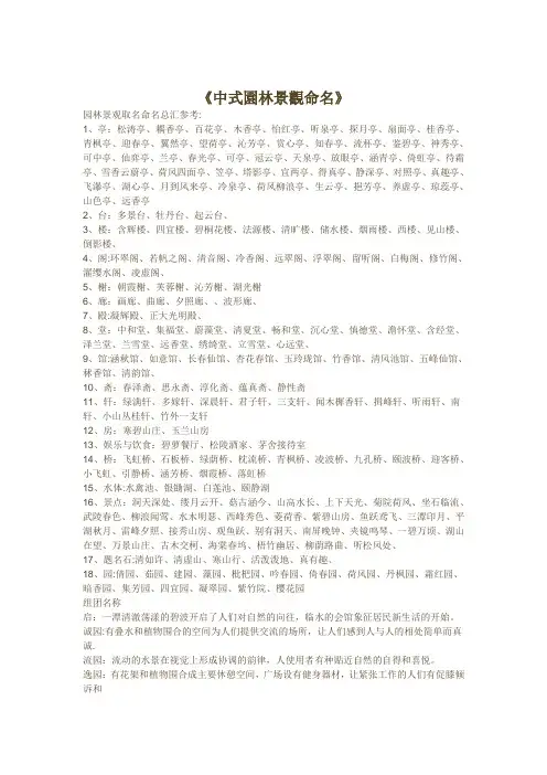 中式园林景观命名