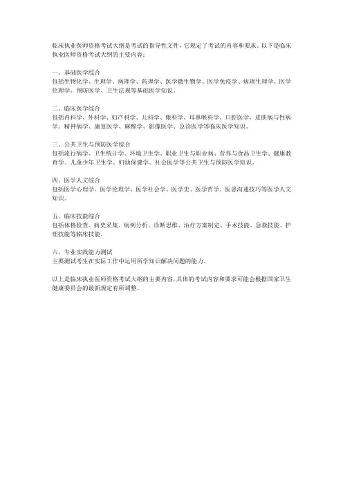2024年版临床执业医师大纲