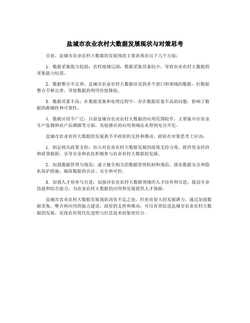 盐城市农业农村大数据发展现状与对策思考