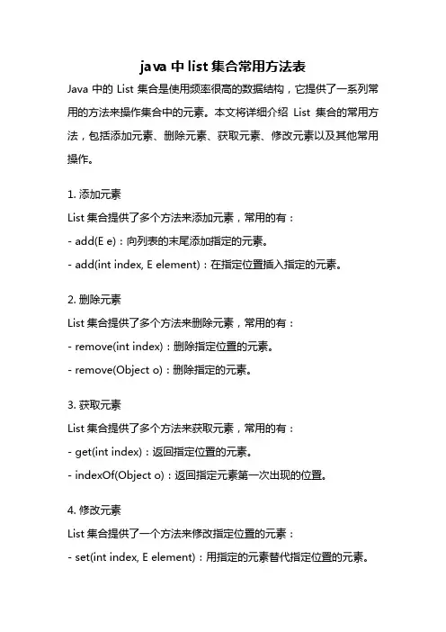 java中list集合常用方法表