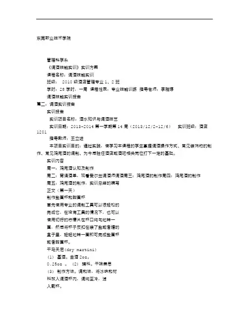 调酒实训报告