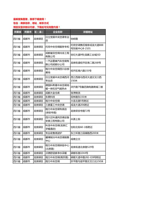新版四川省成都市龙泉驿区中央空调企业公司商家户名录单联系方式地址大全20家