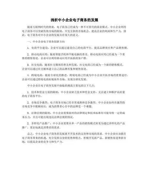 浅析中小企业电子商务的发展