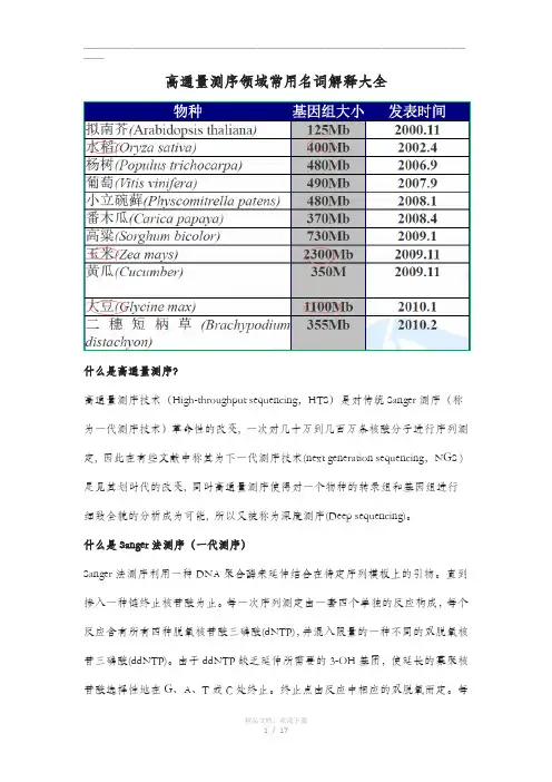 测序常用名词解释整理