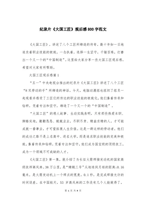 纪录片《大国工匠》观后感800字范文