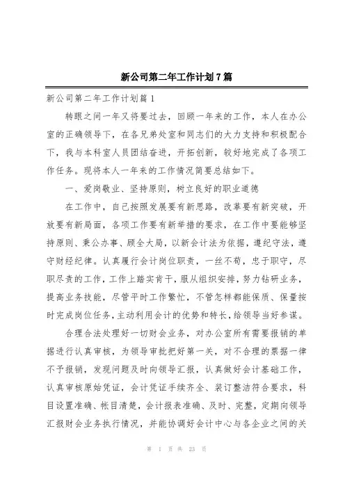 新公司第二年工作计划7篇