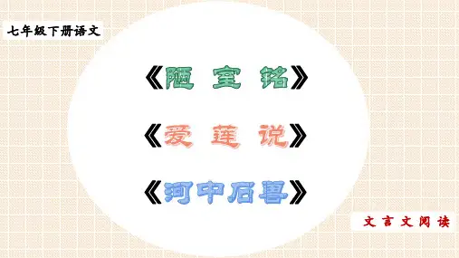 七年级下册语文课内文言文精讲课件《陋室铭》《爱莲说》《河中石兽》(部编版)