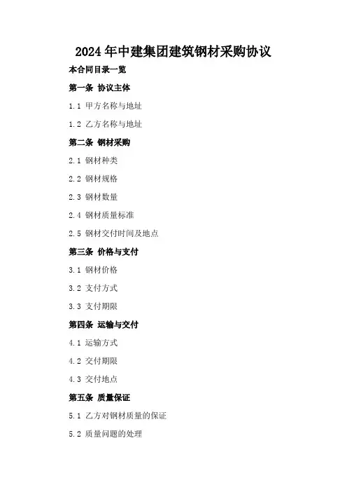 2024年中建集团建筑钢材采购协议
