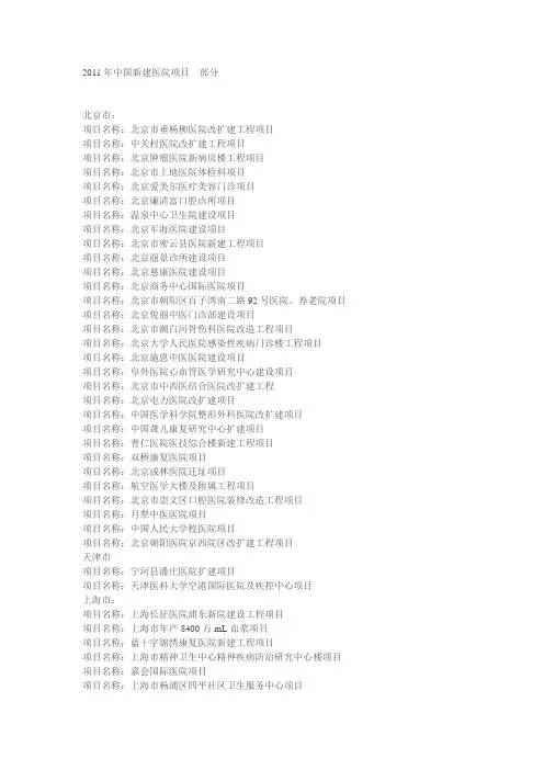 2011年中国新建医院项目  部分