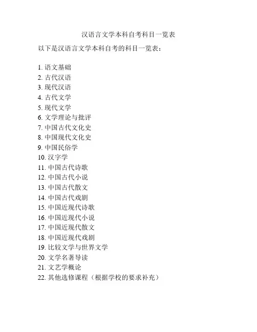 汉语言文学本科自考科目一览表