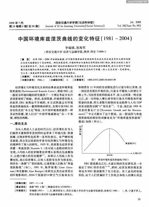 中国环境库兹涅茨曲线的变化特征(1981-2004)