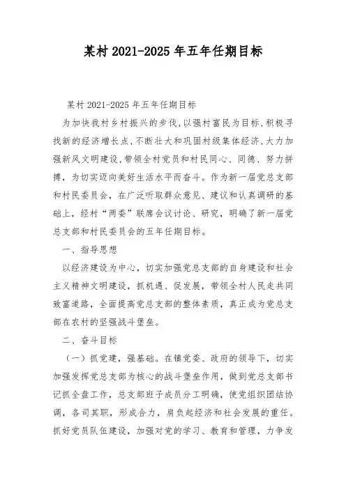 某村2021-2025年五年任期目标