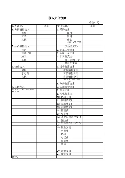 收入支出预算表