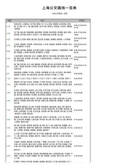 上海公交路线一览表