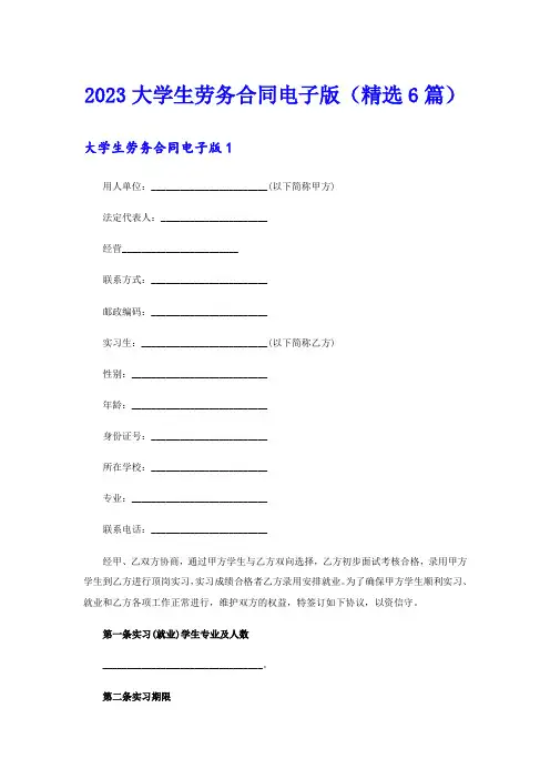 2023大学生劳务合同电子版(精选6篇)