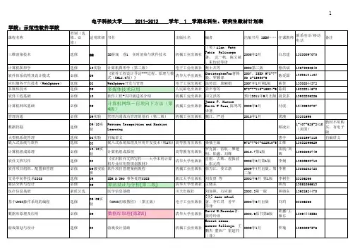 软件学院2011-2012-1学期教材汇总表20110630