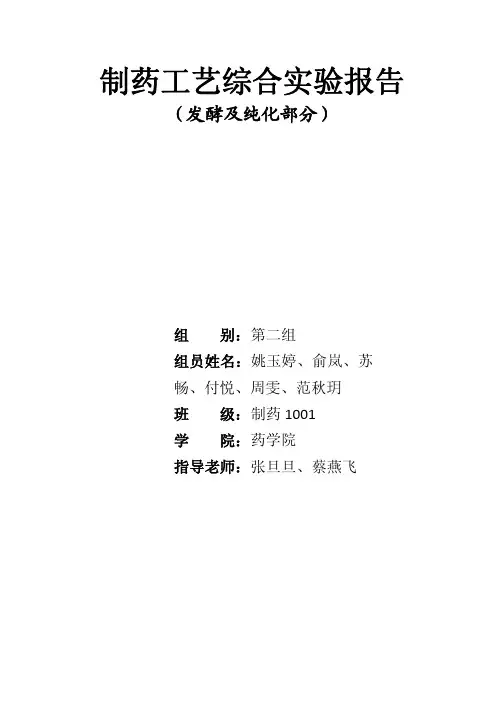 制药工艺综合实验报告-第二组