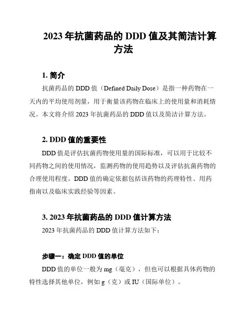2023年抗菌药品的DDD值及其简洁计算方法