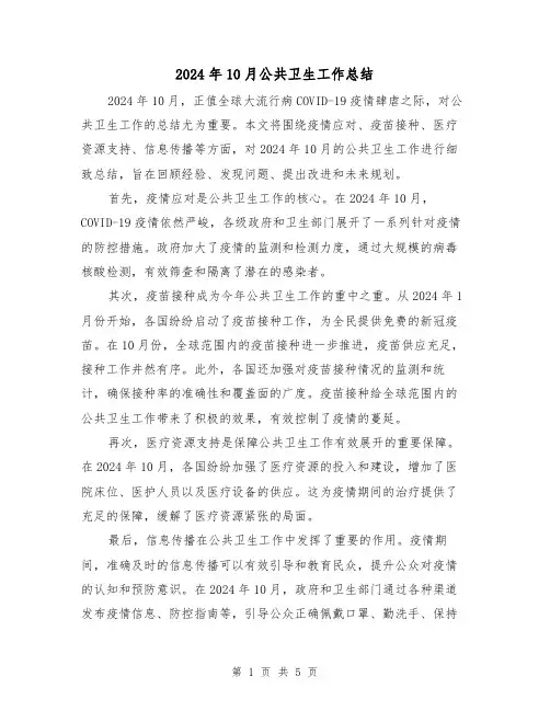 2024年10月公共卫生工作总结(2篇)