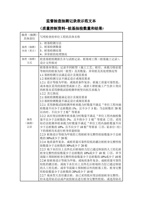 抽查抽测记录表示范文本