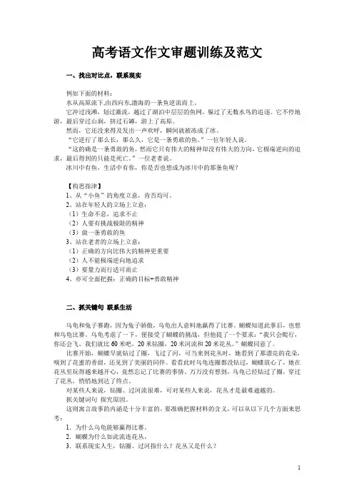 高考语文作文审题训练及范文