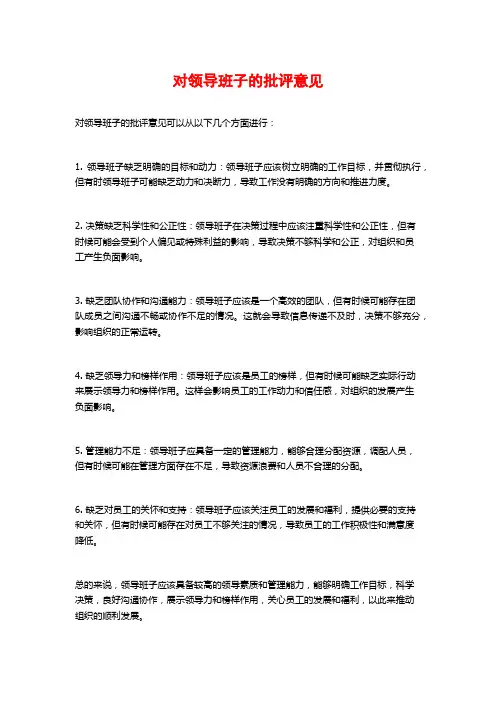 对领导班子的批评意见