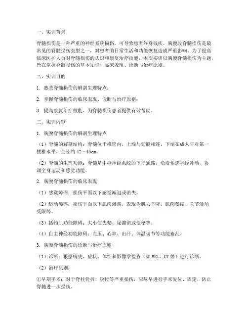 胸腰脊髓损伤实训报告范文