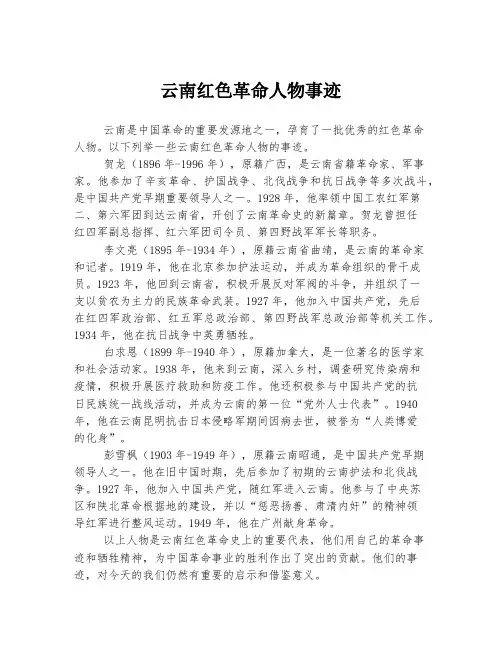 云南红色革命人物事迹