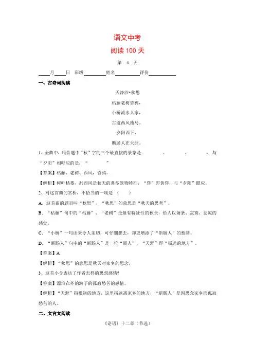 中考语文阅读训练100天(3)(含解析)