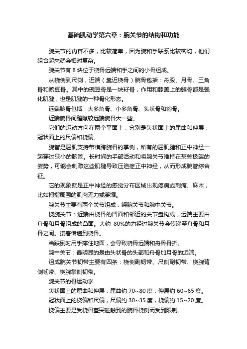 基础肌动学第六章：腕关节的结构和功能