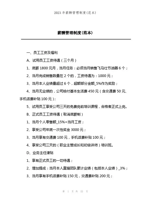 2023年薪酬管理制度(范本)