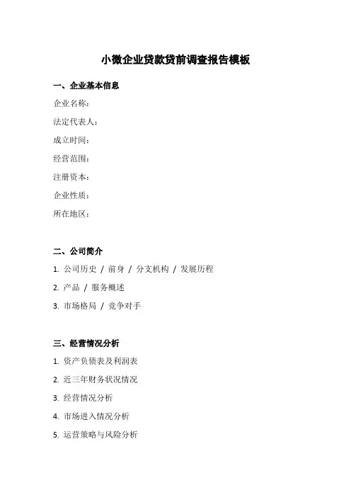 小微企业贷款贷前调查报告模板