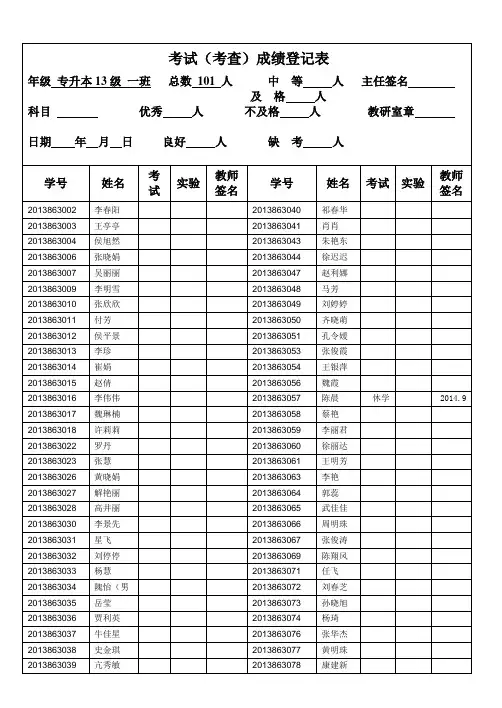 考试考查成绩登记表