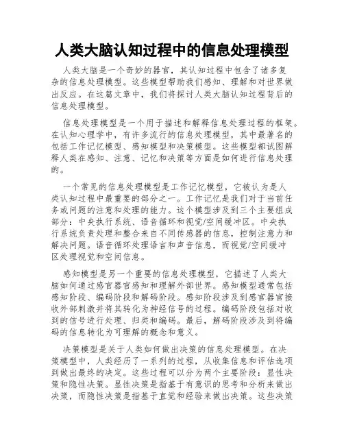 人类大脑认知过程中的信息处理模型