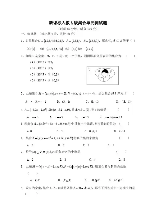 (完整版)高中数学必修1第一章集合测试题