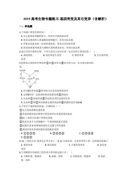 2019高考生物专题练习-基因突变及其它变异(含解析)