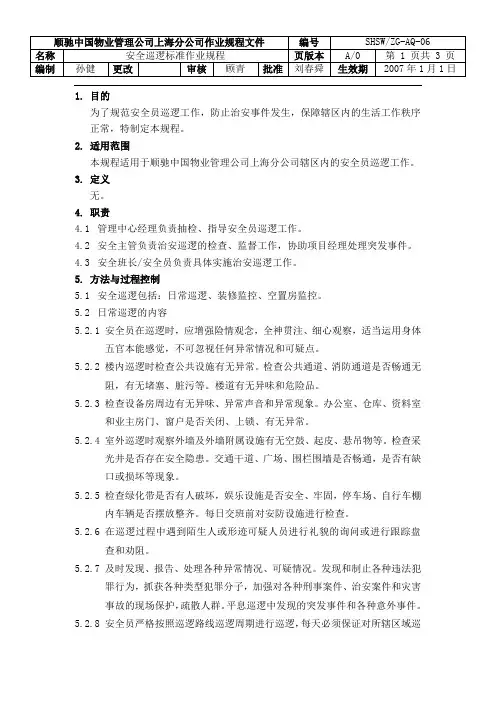 SHSWZG-AQ-06 安全员巡逻标准作业规程
