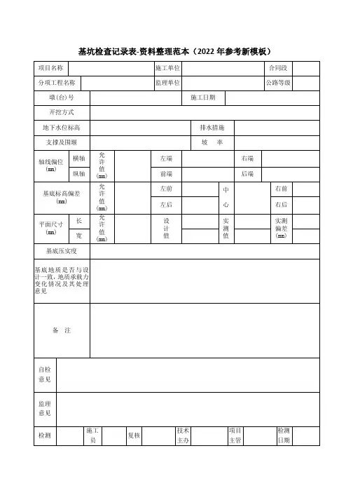 基坑检查记录表-资料整理范本(2022年参考新模板)
