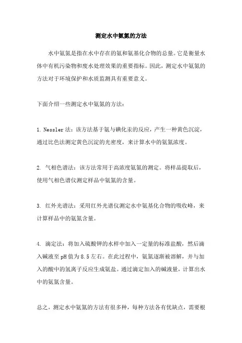 测定水中氨氮的方法