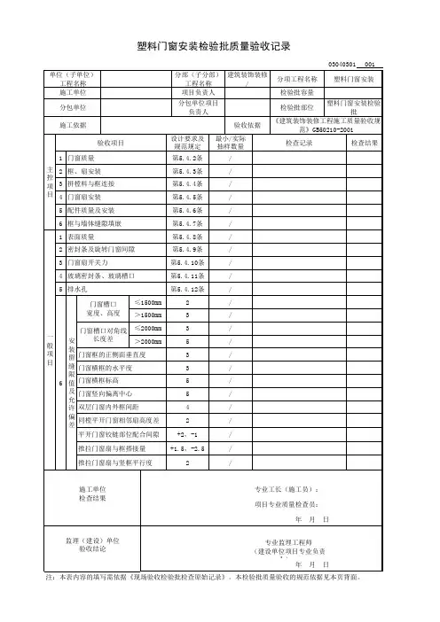 塑料门窗安装检验批质量验收记录
