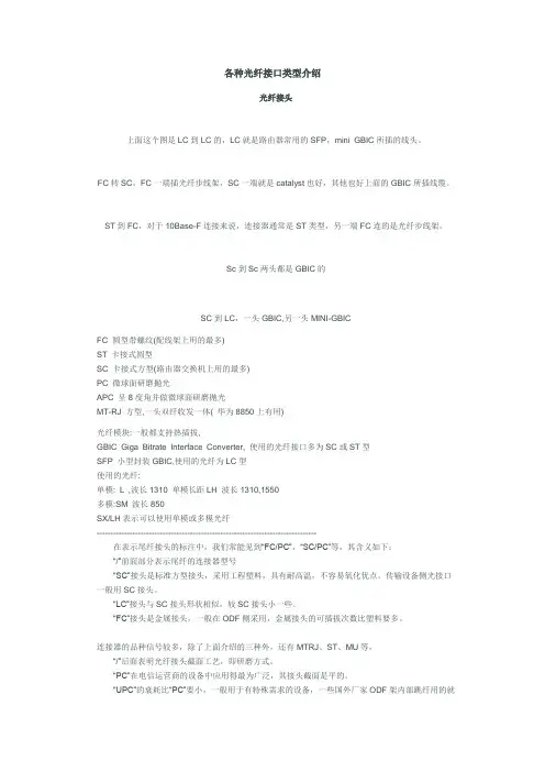 各种光纤接口类型介绍