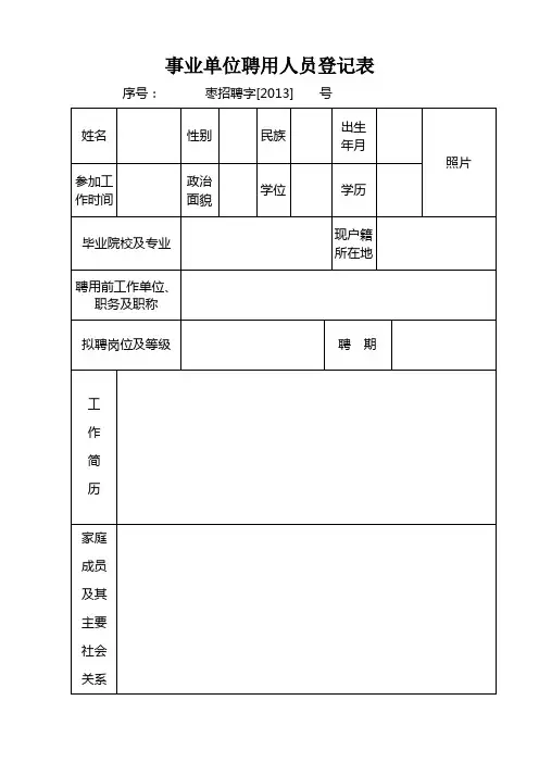 事业单位聘用人员登记表