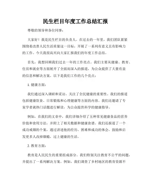 民生栏目年度工作总结汇报