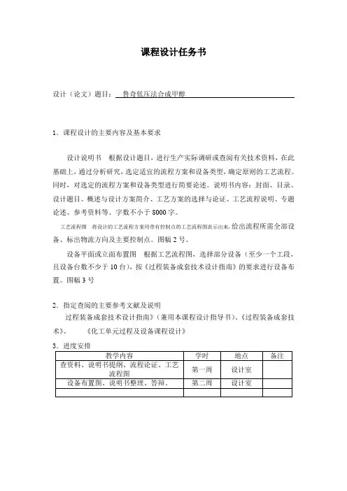 鲁奇低压法合成甲醇