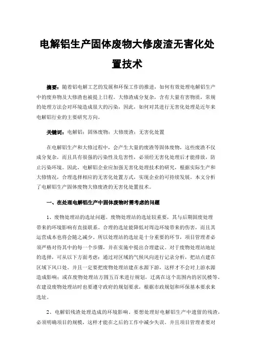电解铝生产固体废物大修废渣无害化处置技术